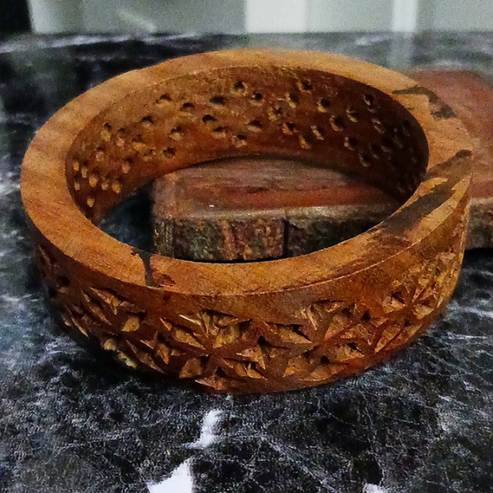 Wood Carved Bangle Bracelet